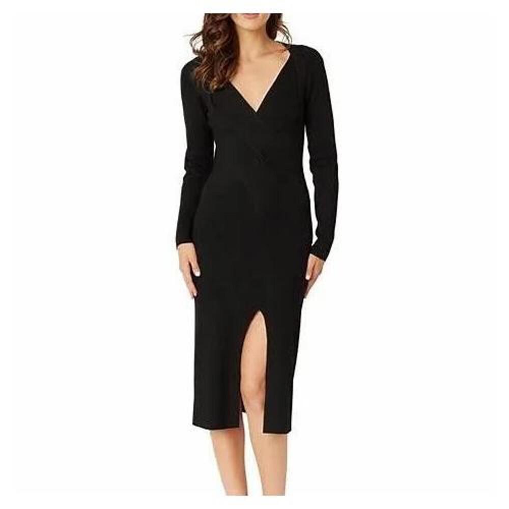 Adrienne Landau V‑Neck Twist Ribbed Cut‑Out Shoulder Dress